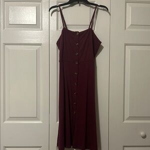 Casual Burgundy Button-Down Dress